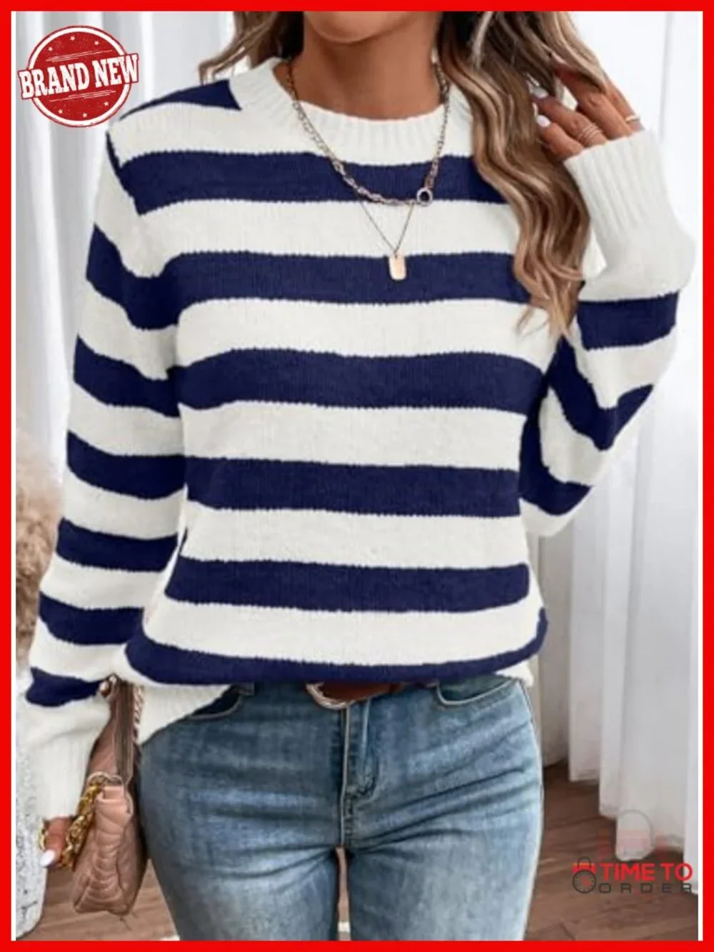 Crewneck Striped Color Block Knitted Pullover Sweater